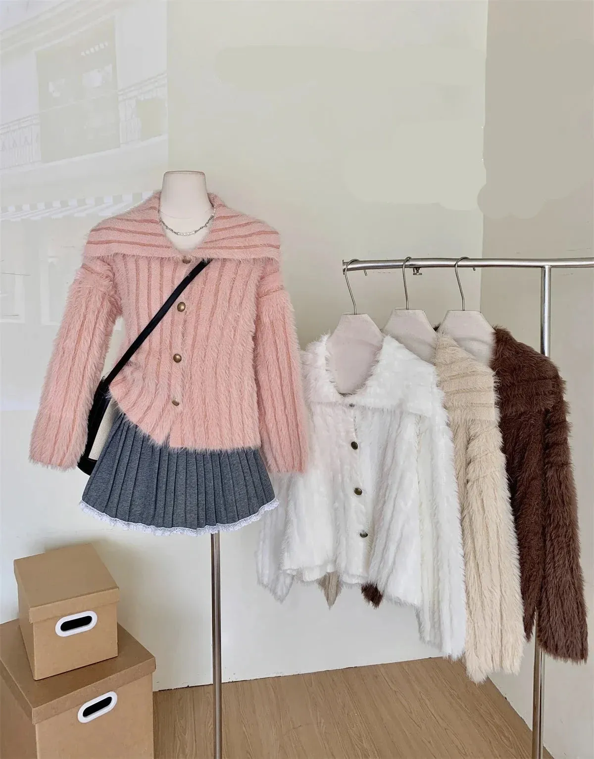 Aiertu Women Striped Mohair Cardigan Sweater 90s Aesthetic Y2k Vintage Long Sleeves Knitted Jumper Sweaters 2000s Fashion Clothes 2024