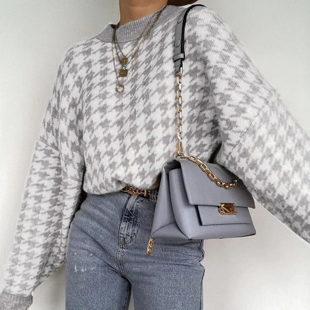 Amelia Houndstooth Knitted Sweater