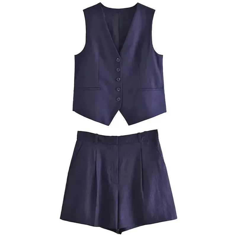 Ariana Set - Elegantes einfarbiges Vintage-Top und Shorts Set für Damen