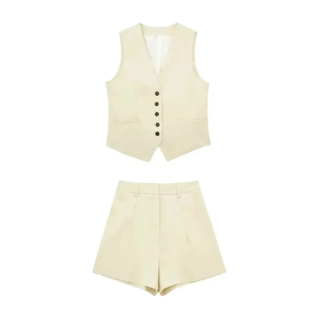 Ariana Set - Elegantes einfarbiges Vintage-Top und Shorts Set für Damen