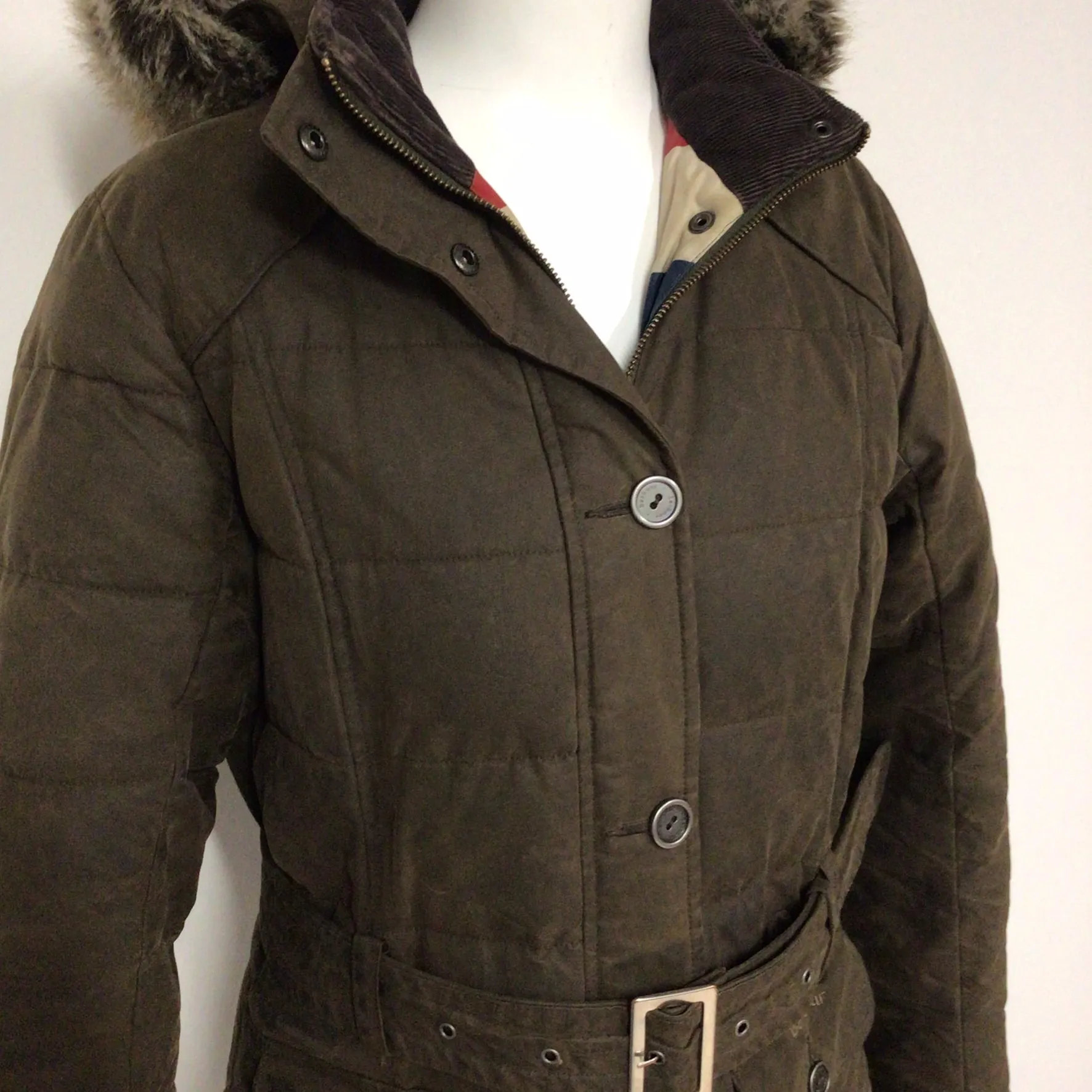 Barbour Brown Long Puffer Fibredown Wax Jacket Size 12