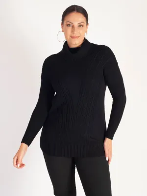 Black Cable Detail Turtleneck Jumper With Cashmere