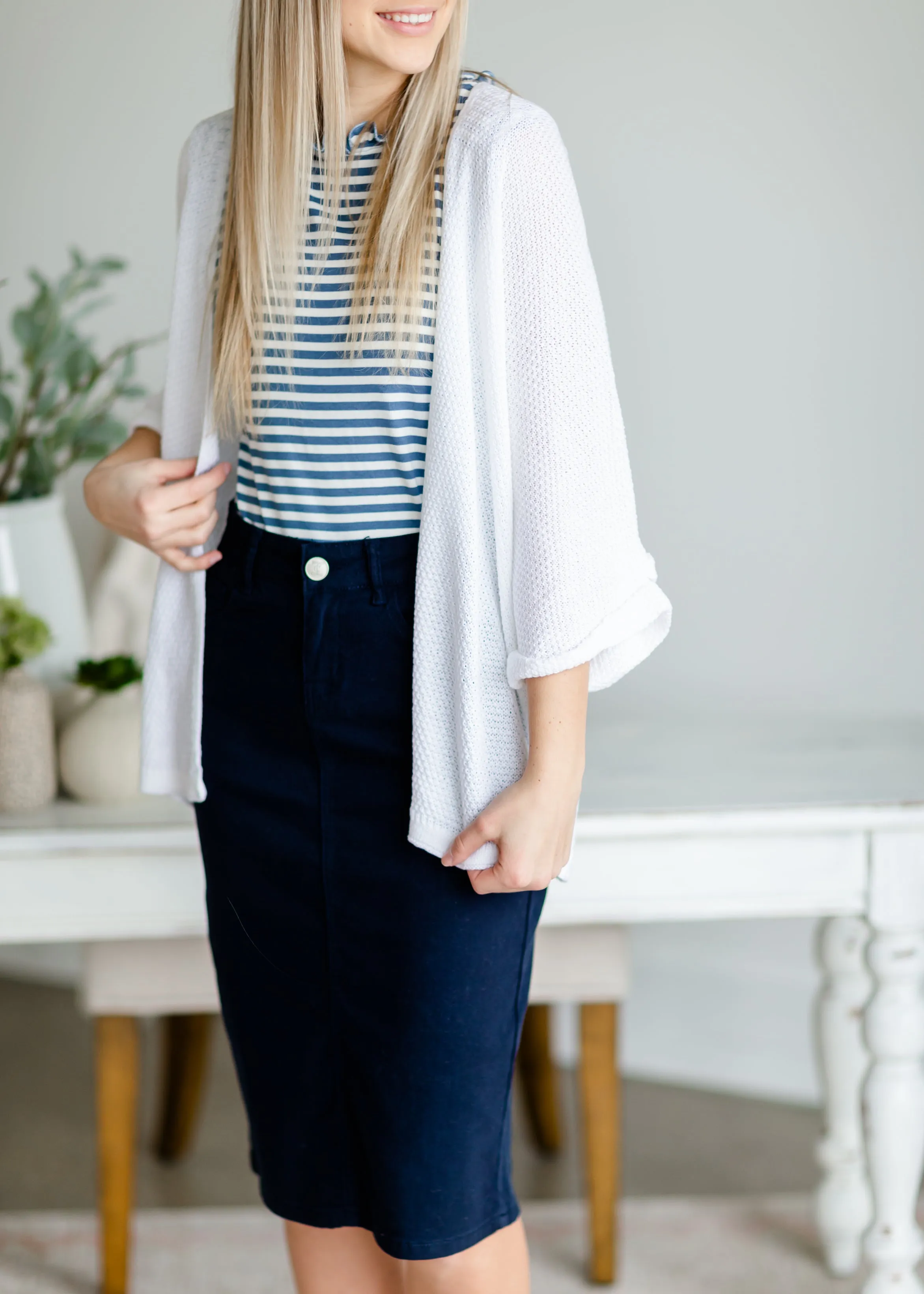 Blue Ruffle Neck Striped Tank