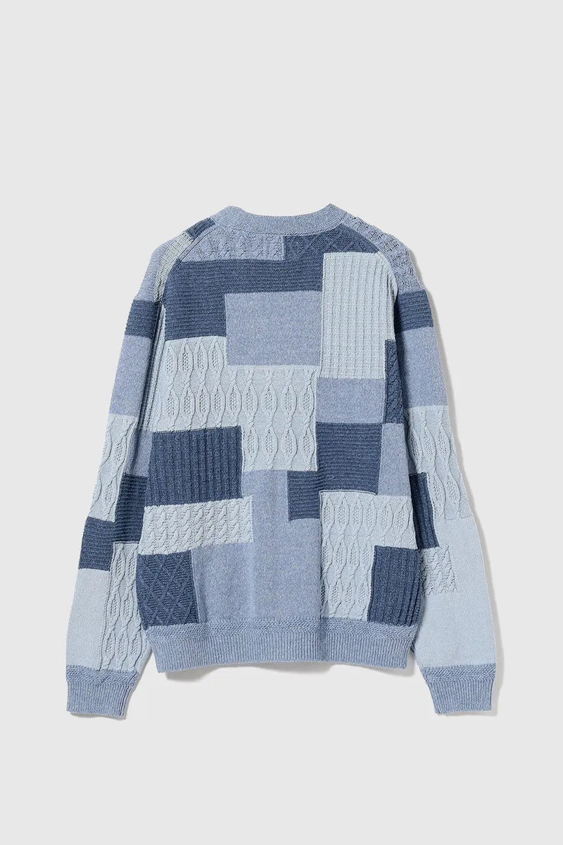 Cardigan Patchwork Like Jacquard - Blue