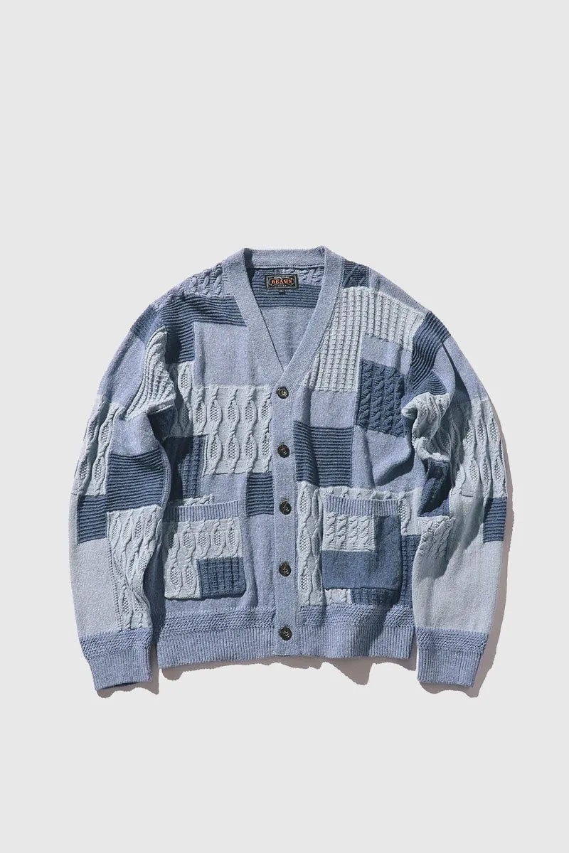 Cardigan Patchwork Like Jacquard - Blue