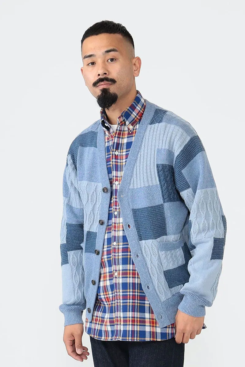 Cardigan Patchwork Like Jacquard - Blue