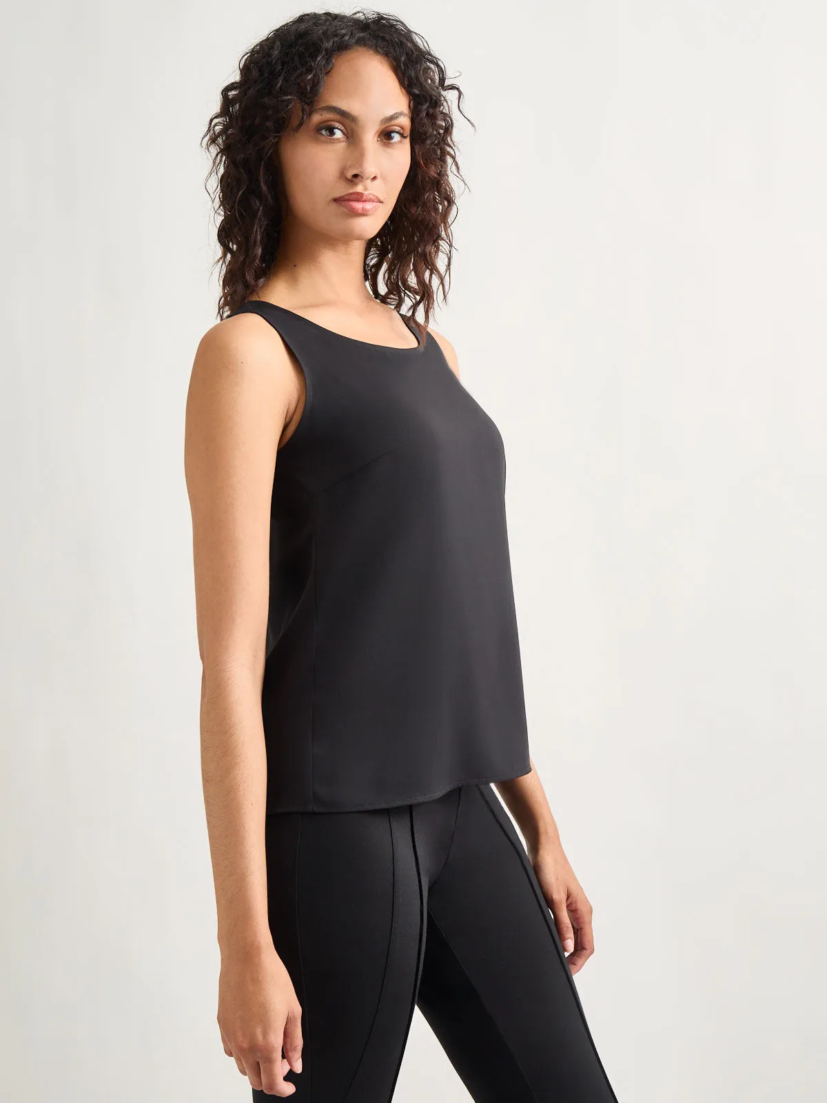 Classic Crepe de Chine Tank Top, Black