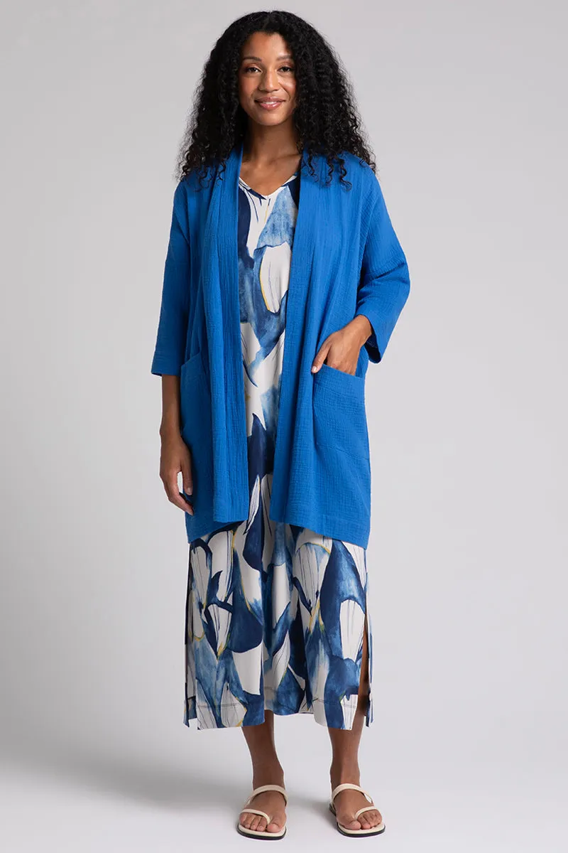 Cotton Gauze Long Cardigan | Marine