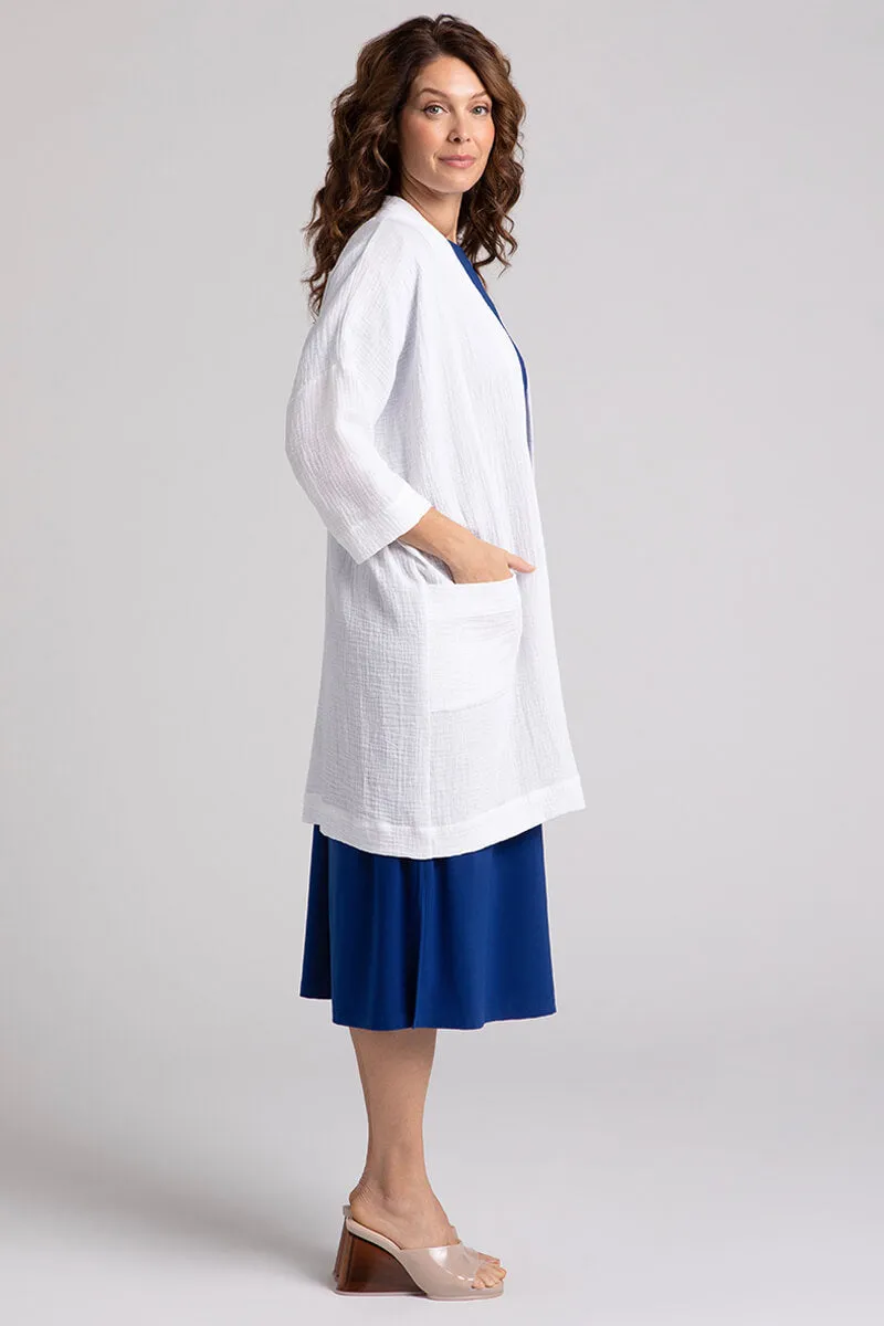 Cotton Gauze Long Cardigan | White