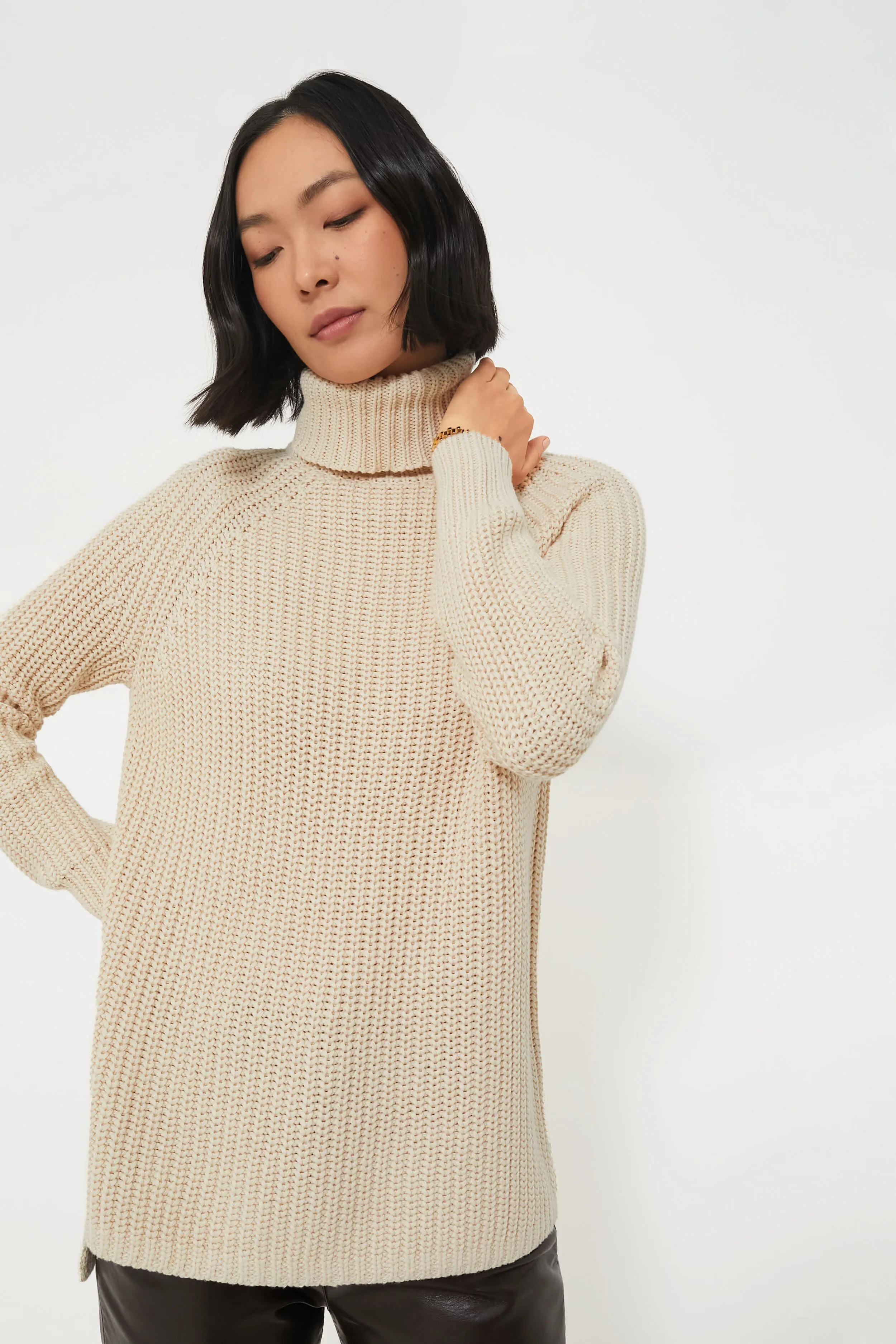 Cream Shaker Turtleneck Sweater