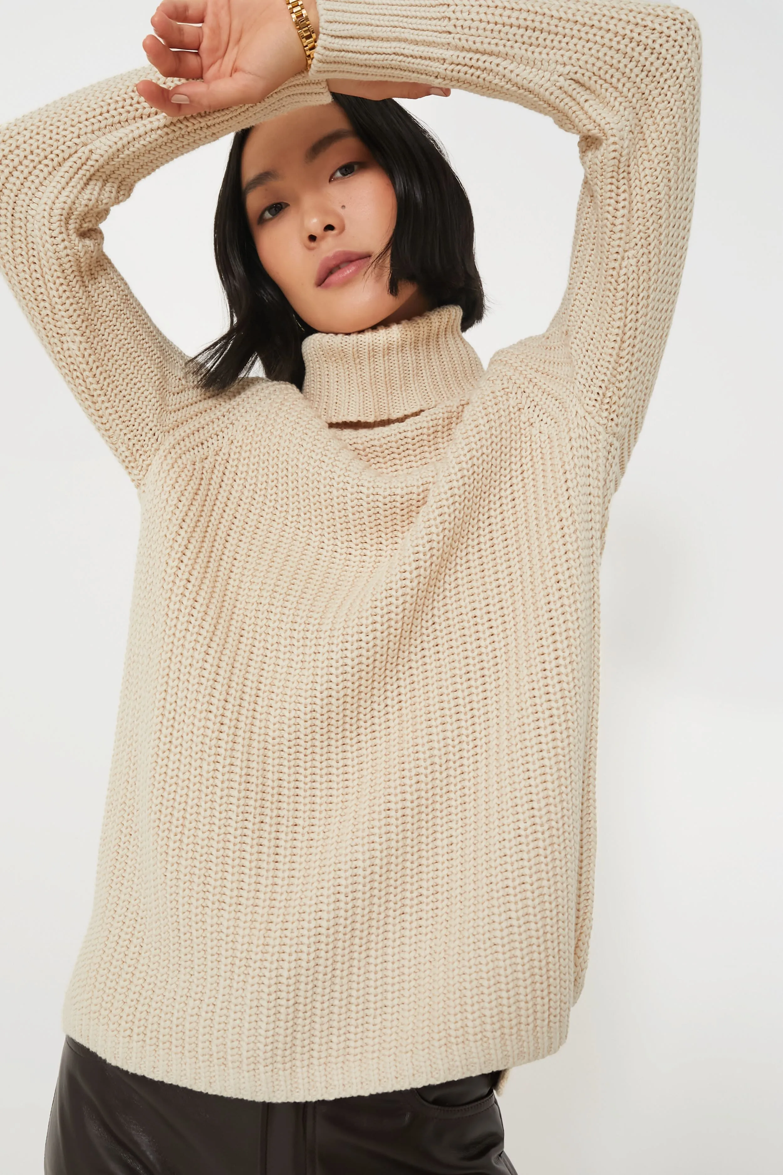 Cream Shaker Turtleneck Sweater