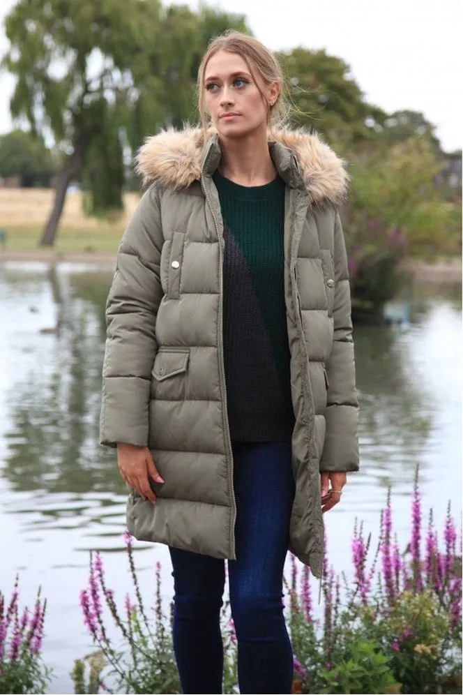 Double Second Khaki Oversized Long Duvet Coat