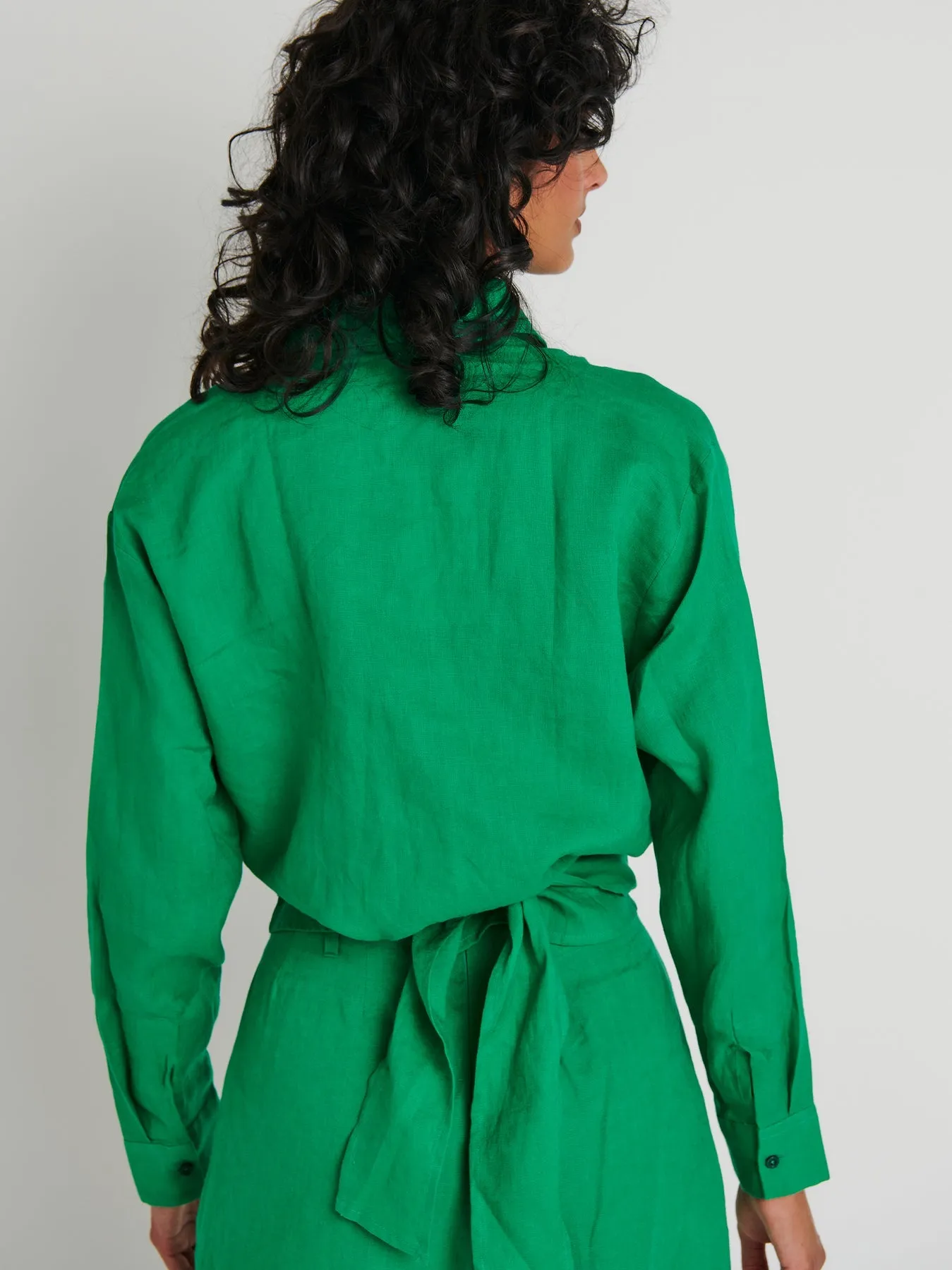 EFFIE KATS Womens Linen Wrap Shirt Green