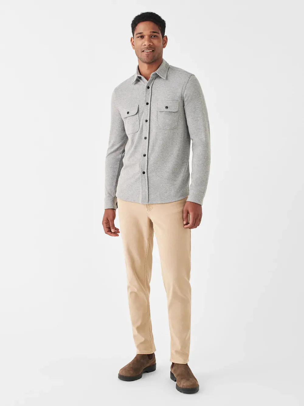 Faherty Legend Sweater Shirt in Fossil Grey Twill