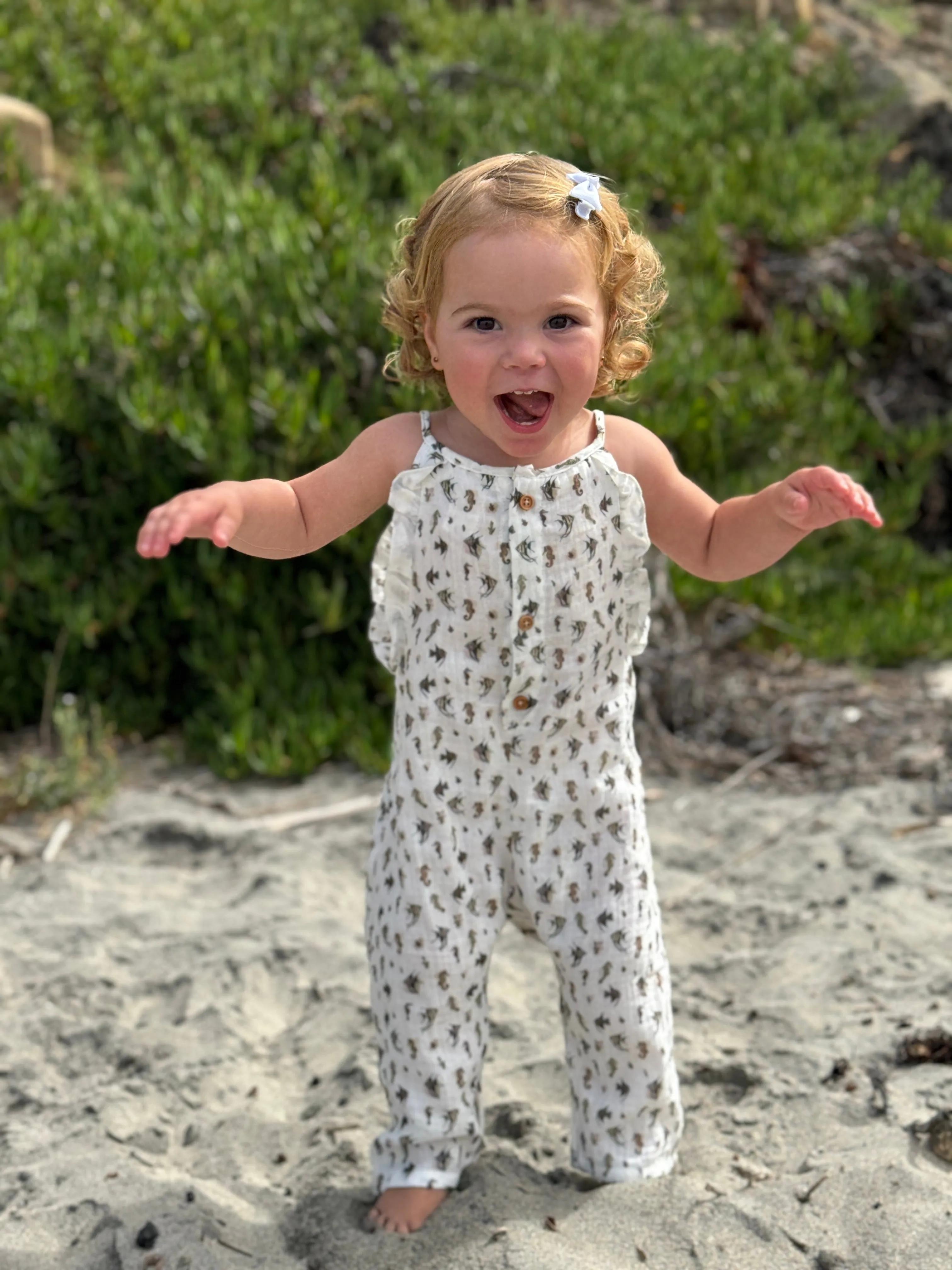 Flora Romper in White Seahorses