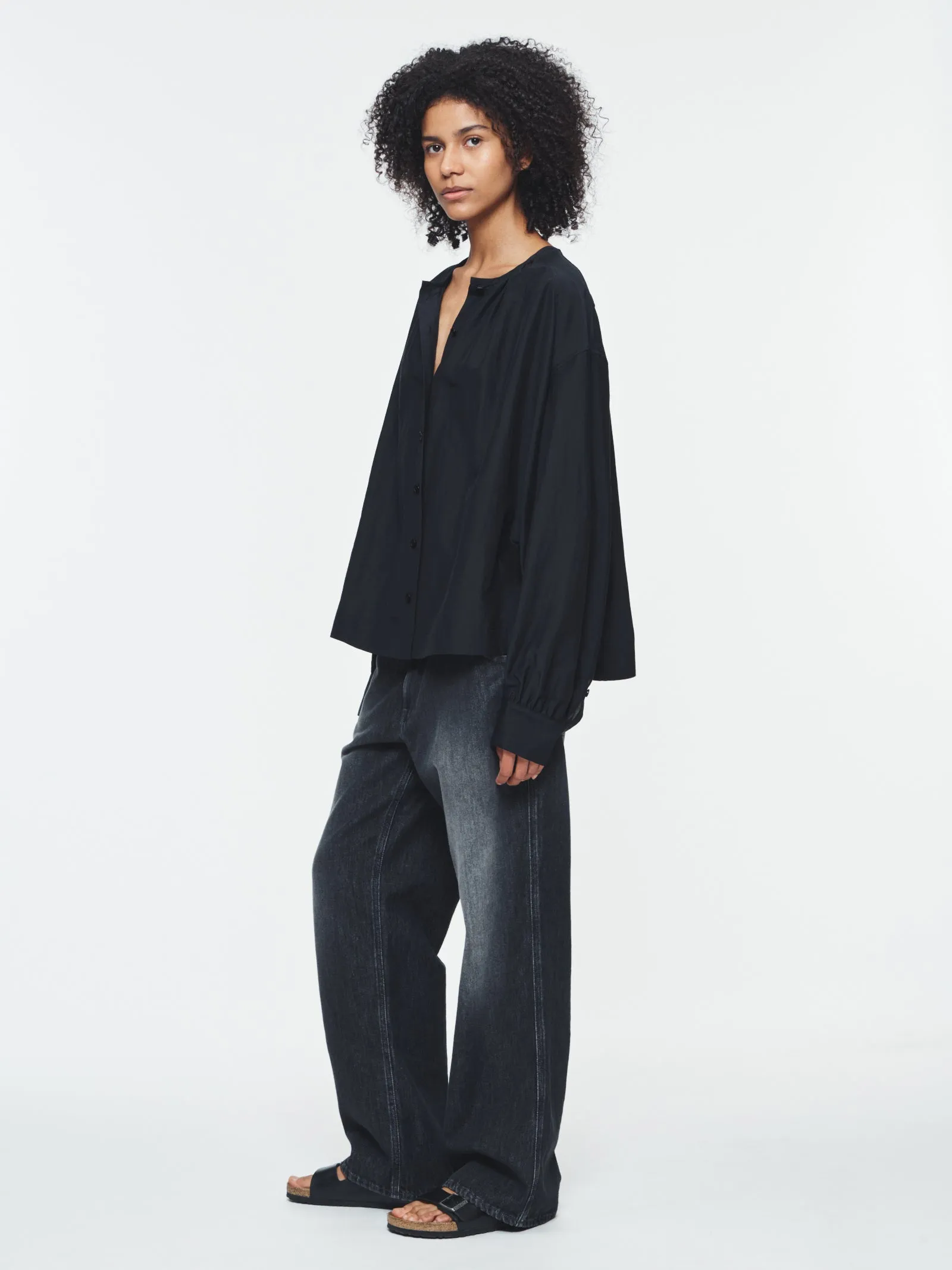 Gathered Neck Top in Black