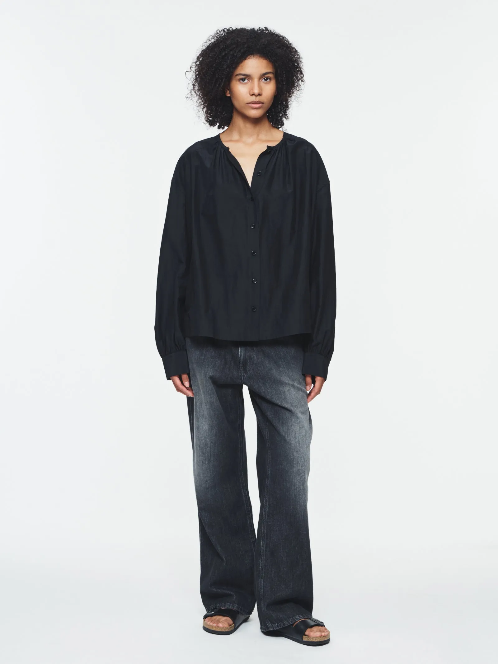 Gathered Neck Top in Black