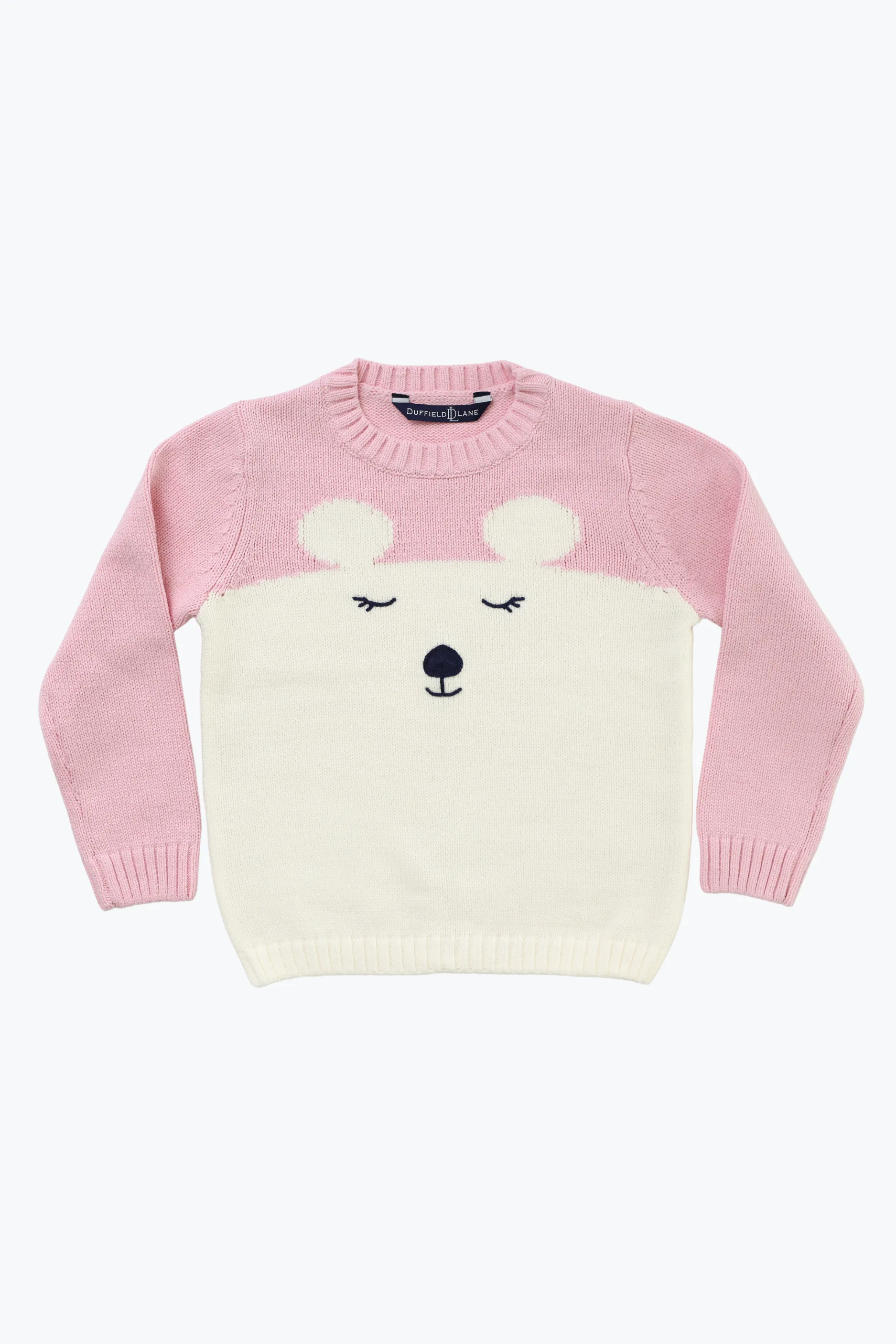 Girls Polar Bear Crew Neck in Ivory and Pink