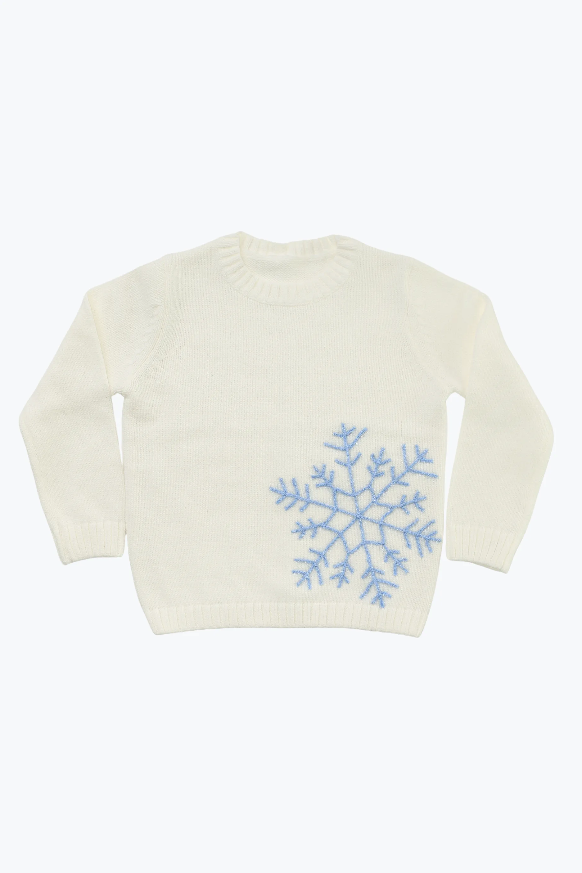 Girls Sparkle Snowflake Crew Neck in Ivory