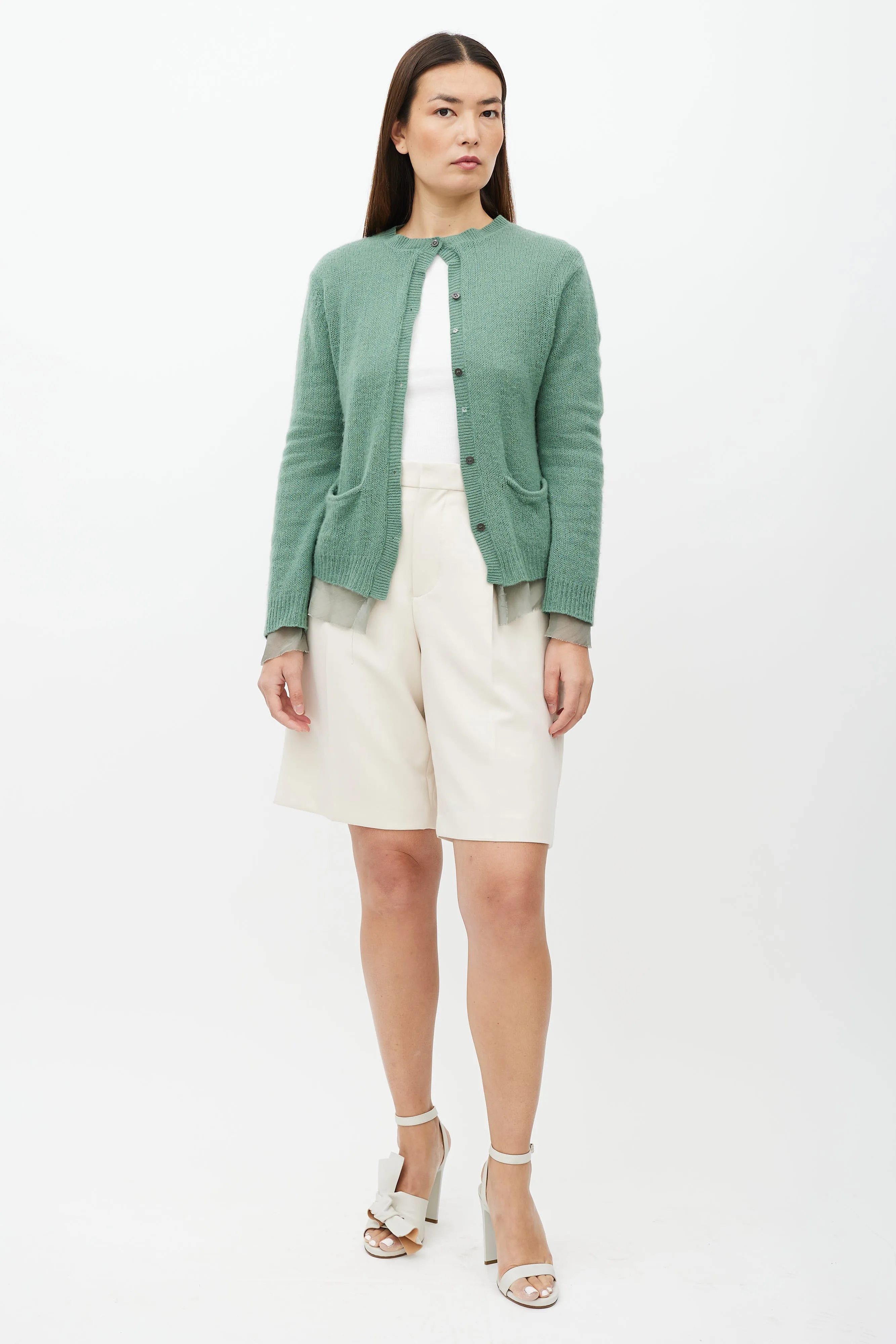 Green Silk Layered Cashmere Cardigan