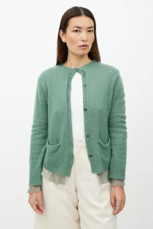 Green Silk Layered Cashmere Cardigan