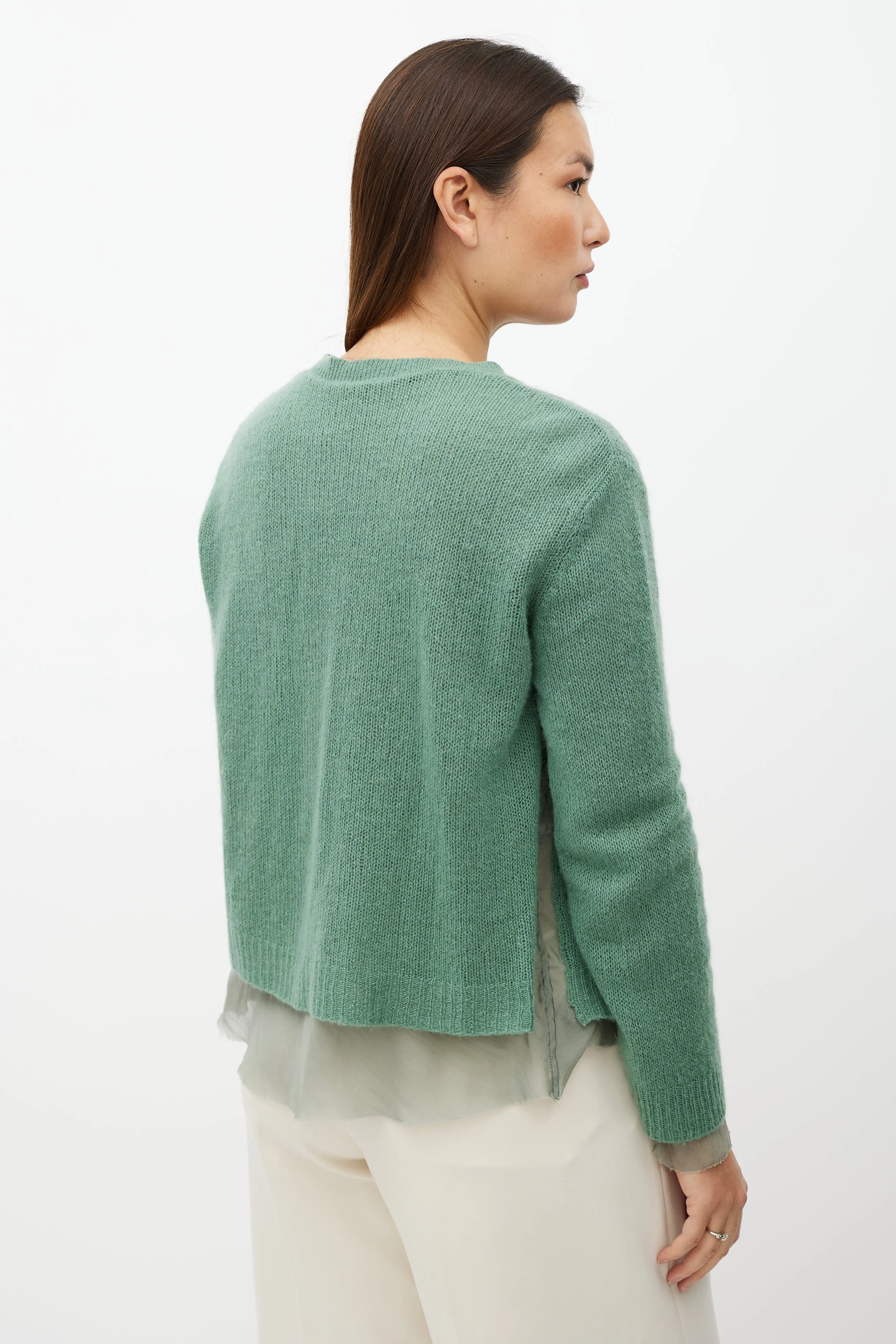 Green Silk Layered Cashmere Cardigan