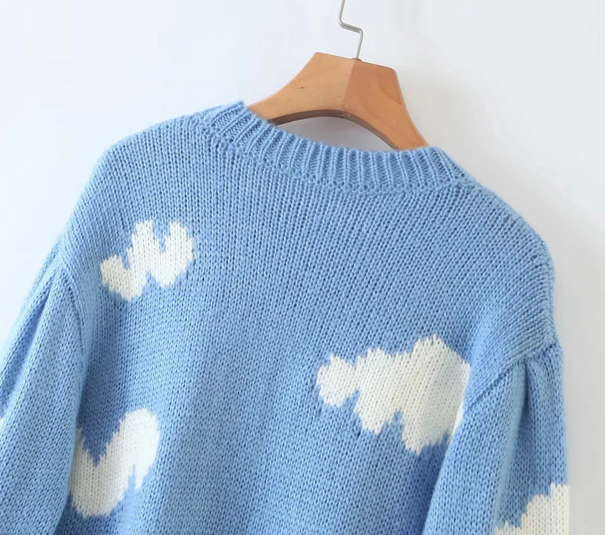 Happy Crew Neck Sky & Clouds Knitted Sweater