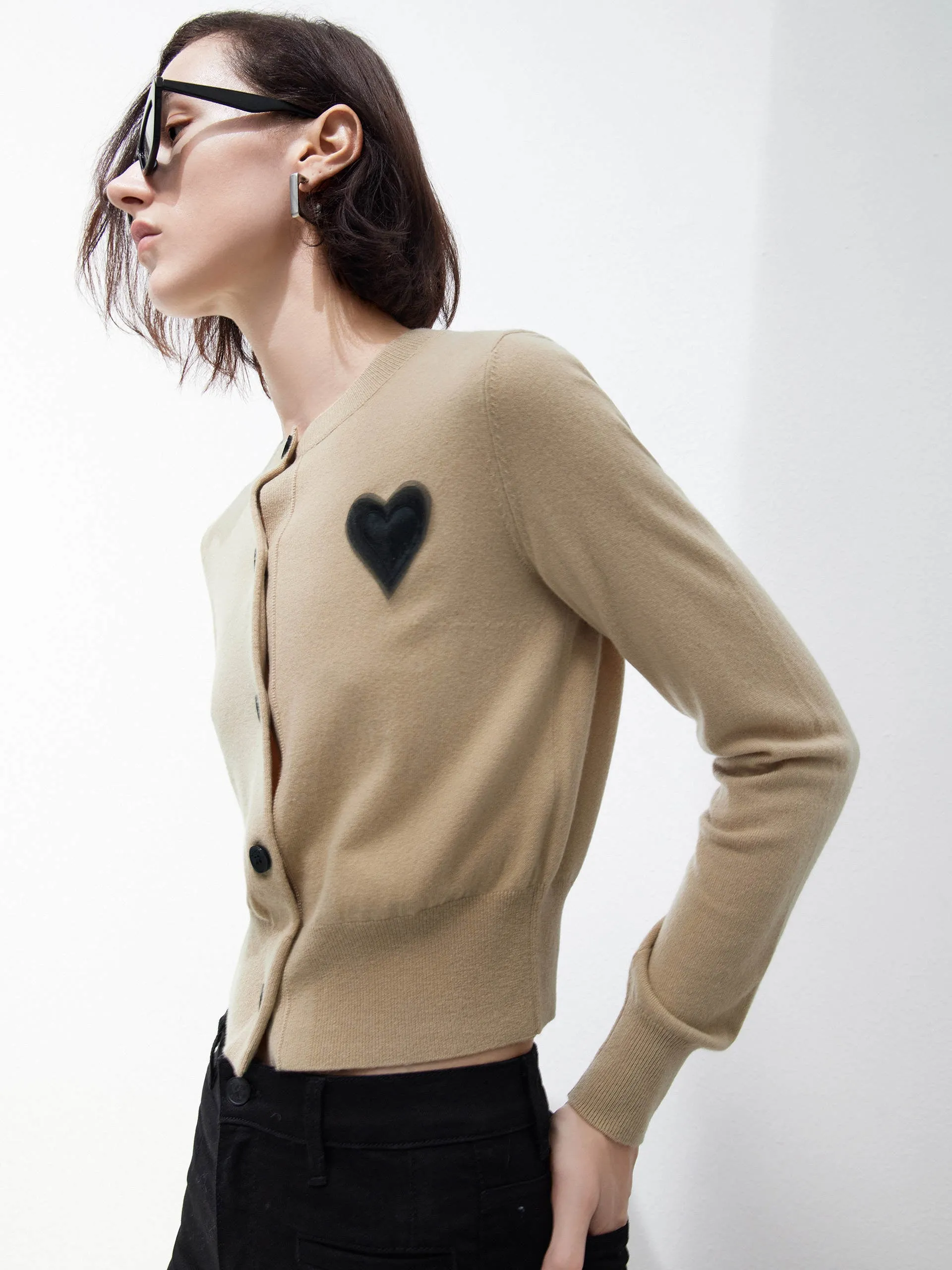 Heart Pattern Wool Cashmere Cardigan