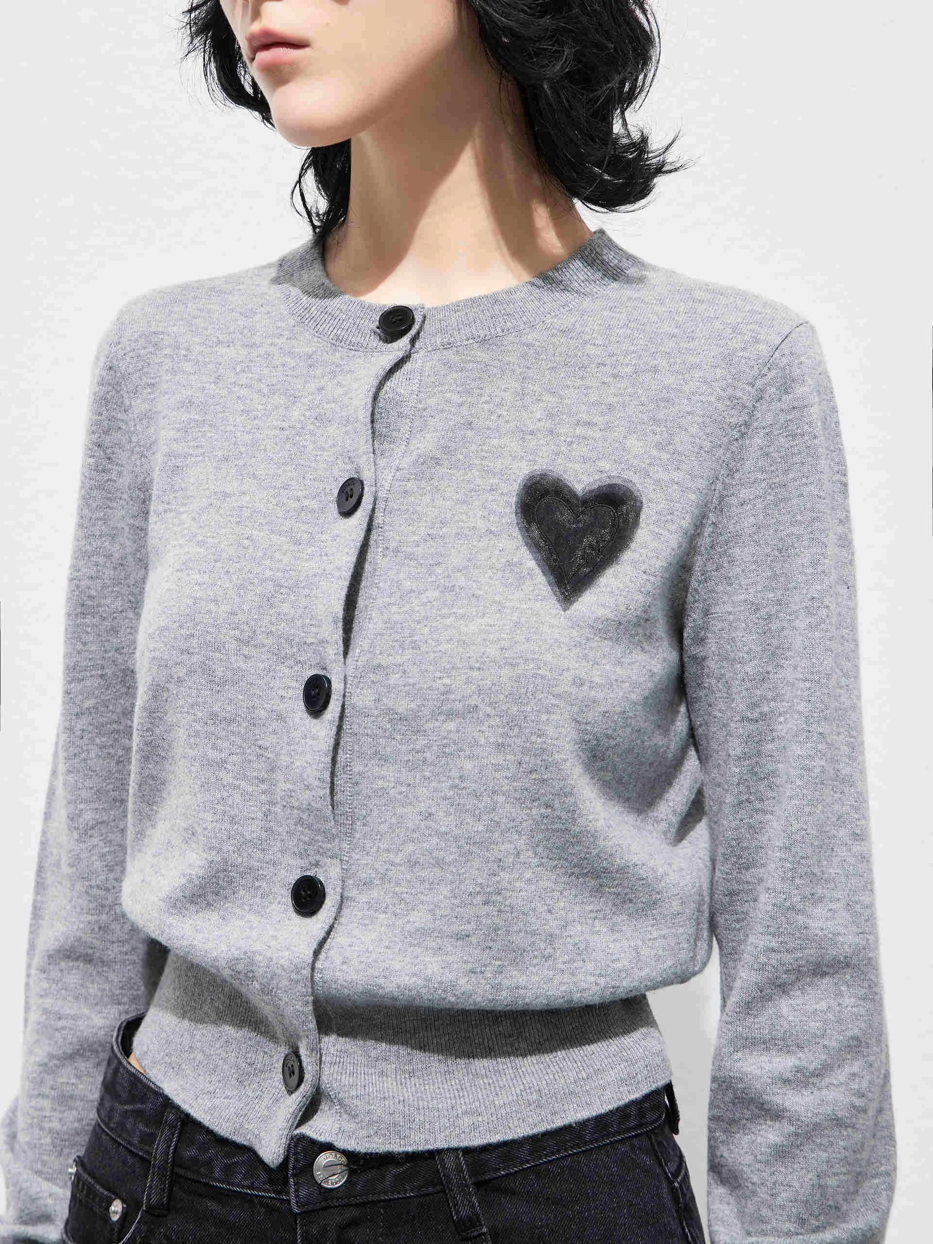 Heart Pattern Wool Cashmere Cardigan