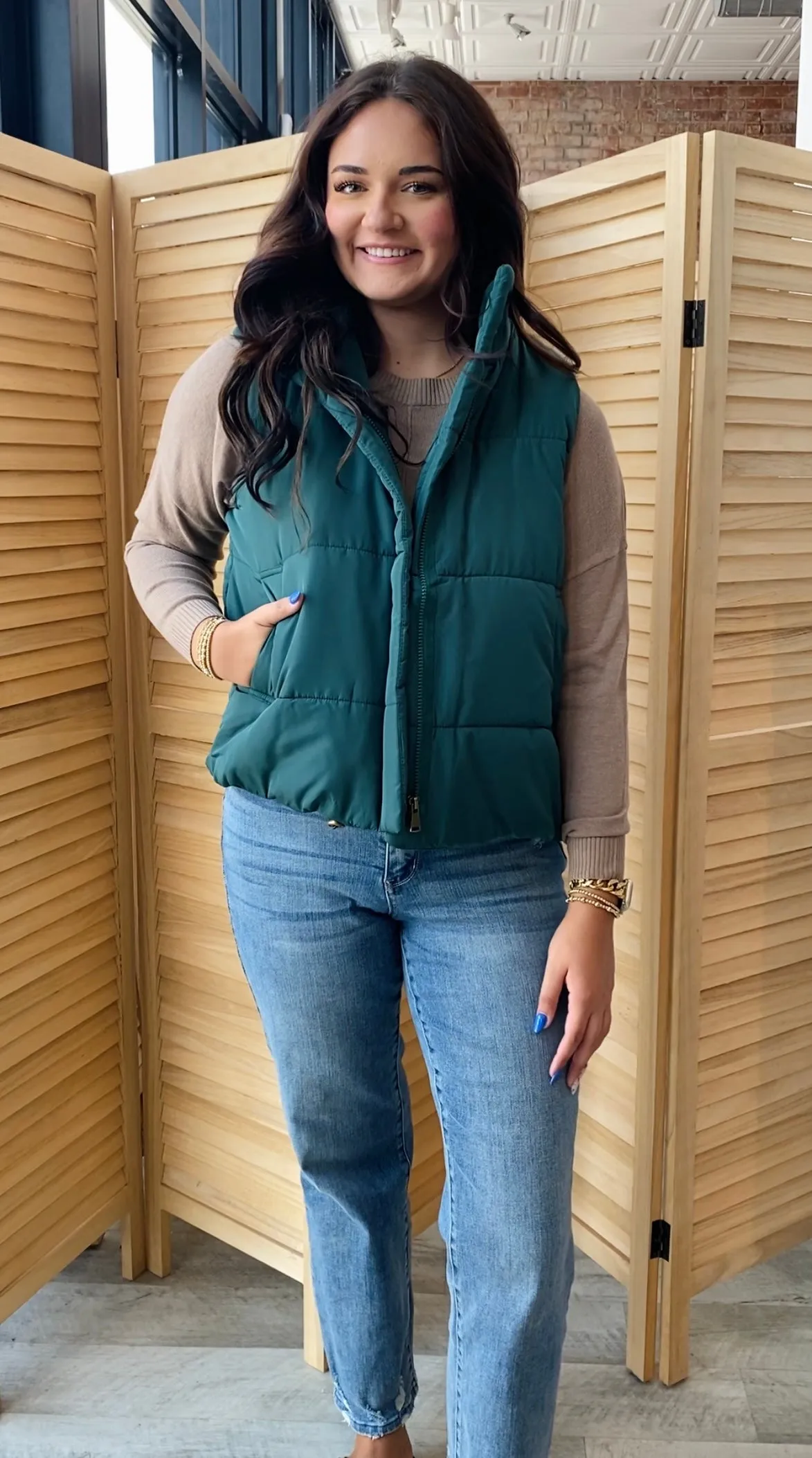 Hey Pumpkin Puffer Vest | Hunter Green