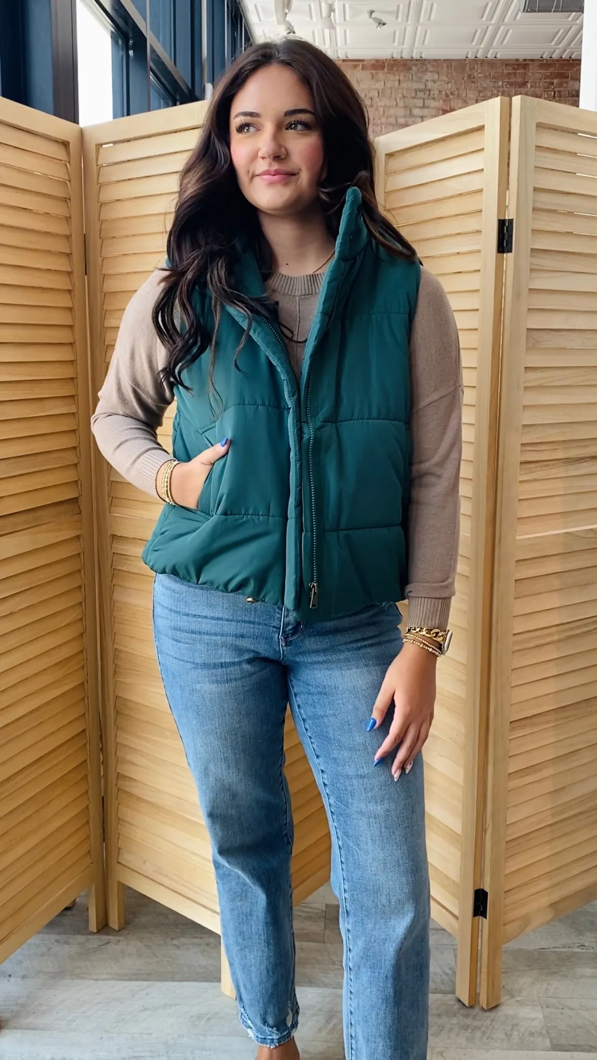 Hey Pumpkin Puffer Vest | Hunter Green