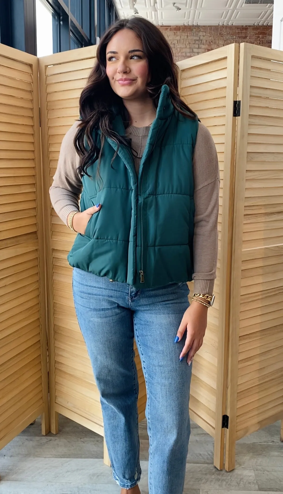 Hey Pumpkin Puffer Vest | Hunter Green