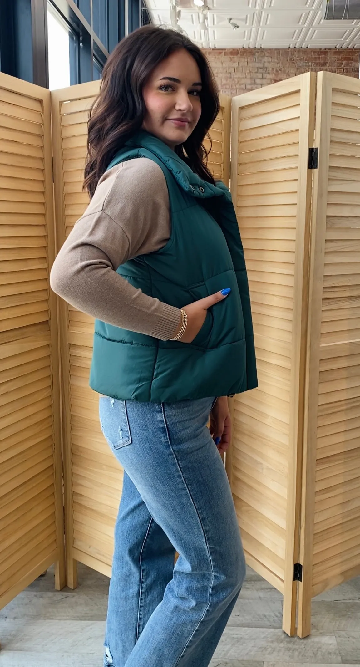 Hey Pumpkin Puffer Vest | Hunter Green