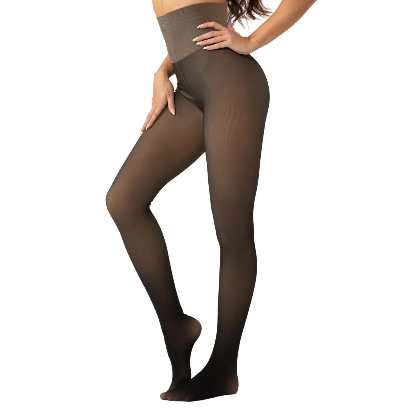 High Waist Women Fleece Lined Tights, Fake Translucent Warm Pantyhose Thermal Opaque Tights Leggings