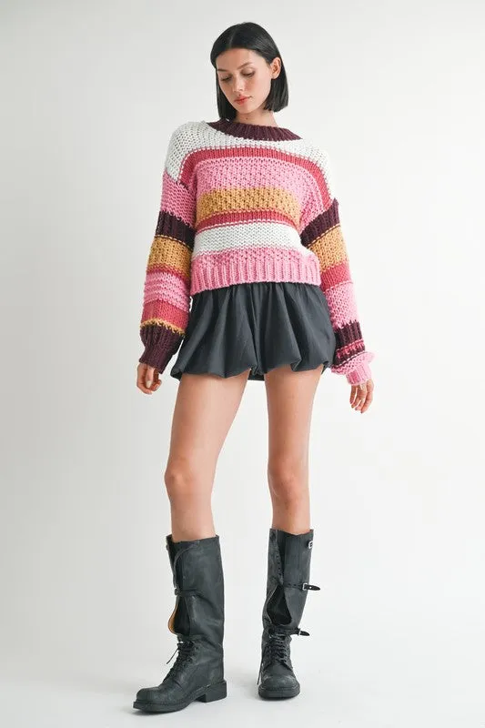 Hot Girl Color Crush Chunky Knit Striped Sweater ￼