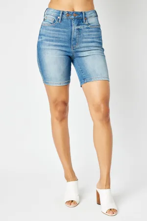 Judy Blue High Waist Control Double Button Bermuda Shorts