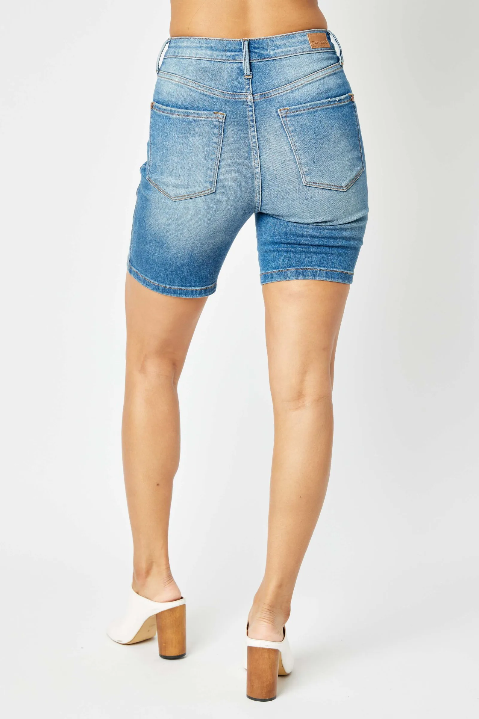 Judy Blue High Waist Control Double Button Bermuda Shorts