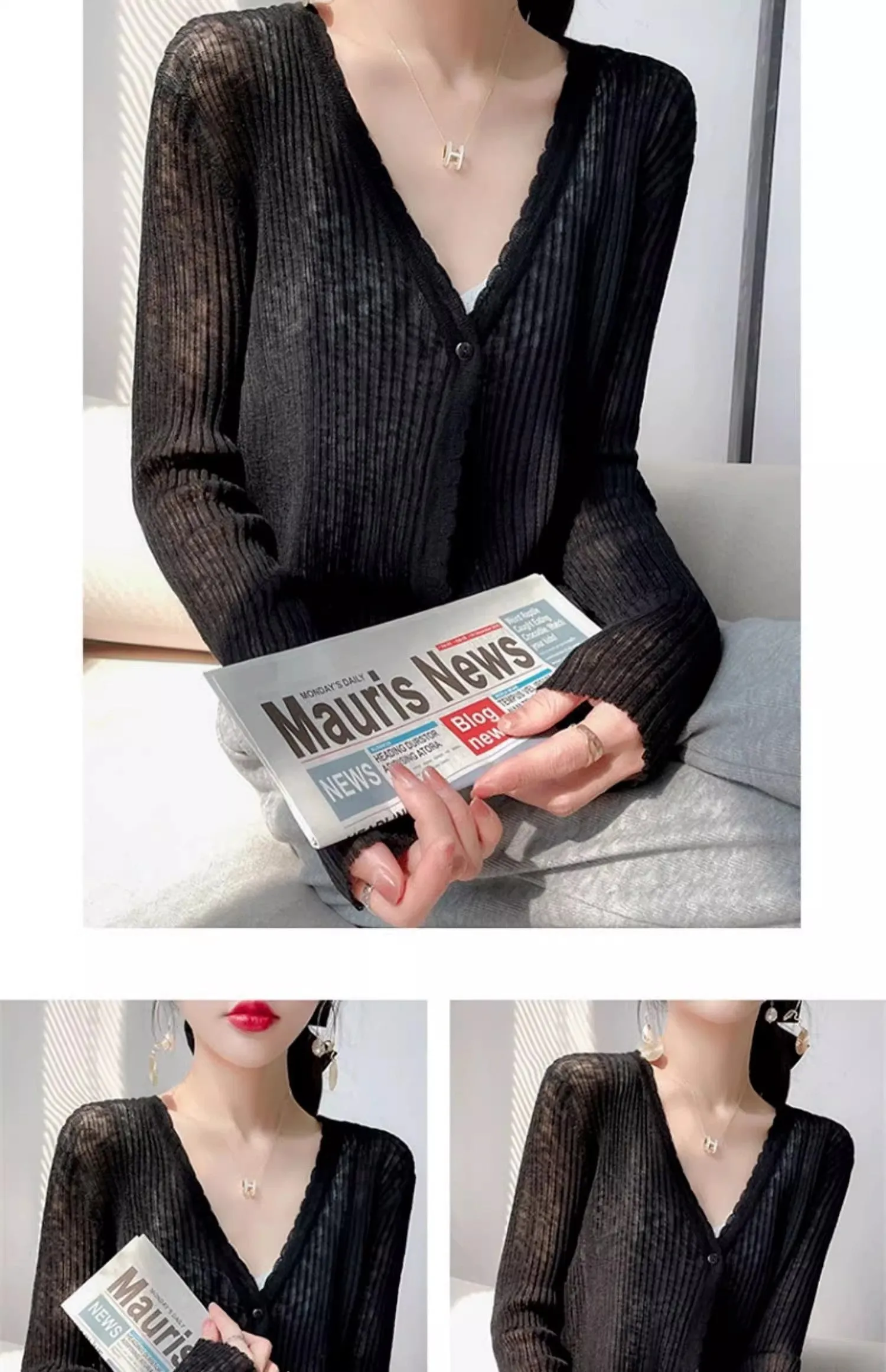 knitted cardigan outer wear blouse short top for women      S3400