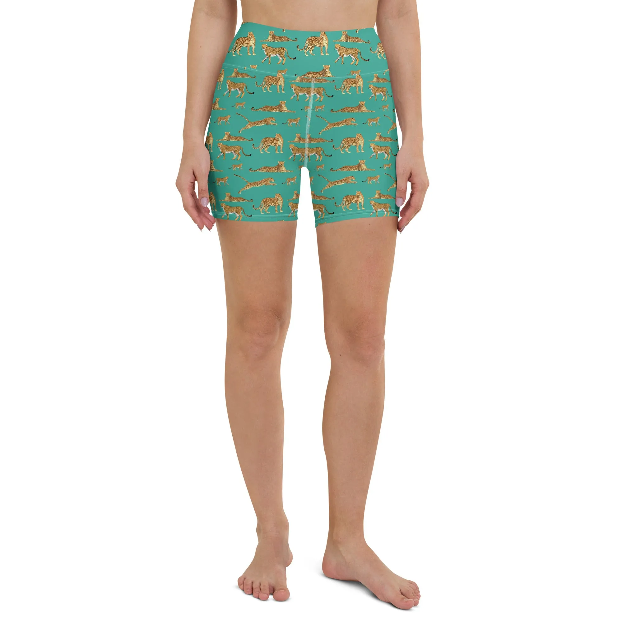 Leopards Niagara Green High-Waisted Yoga Shorts | Bold & Comfortable