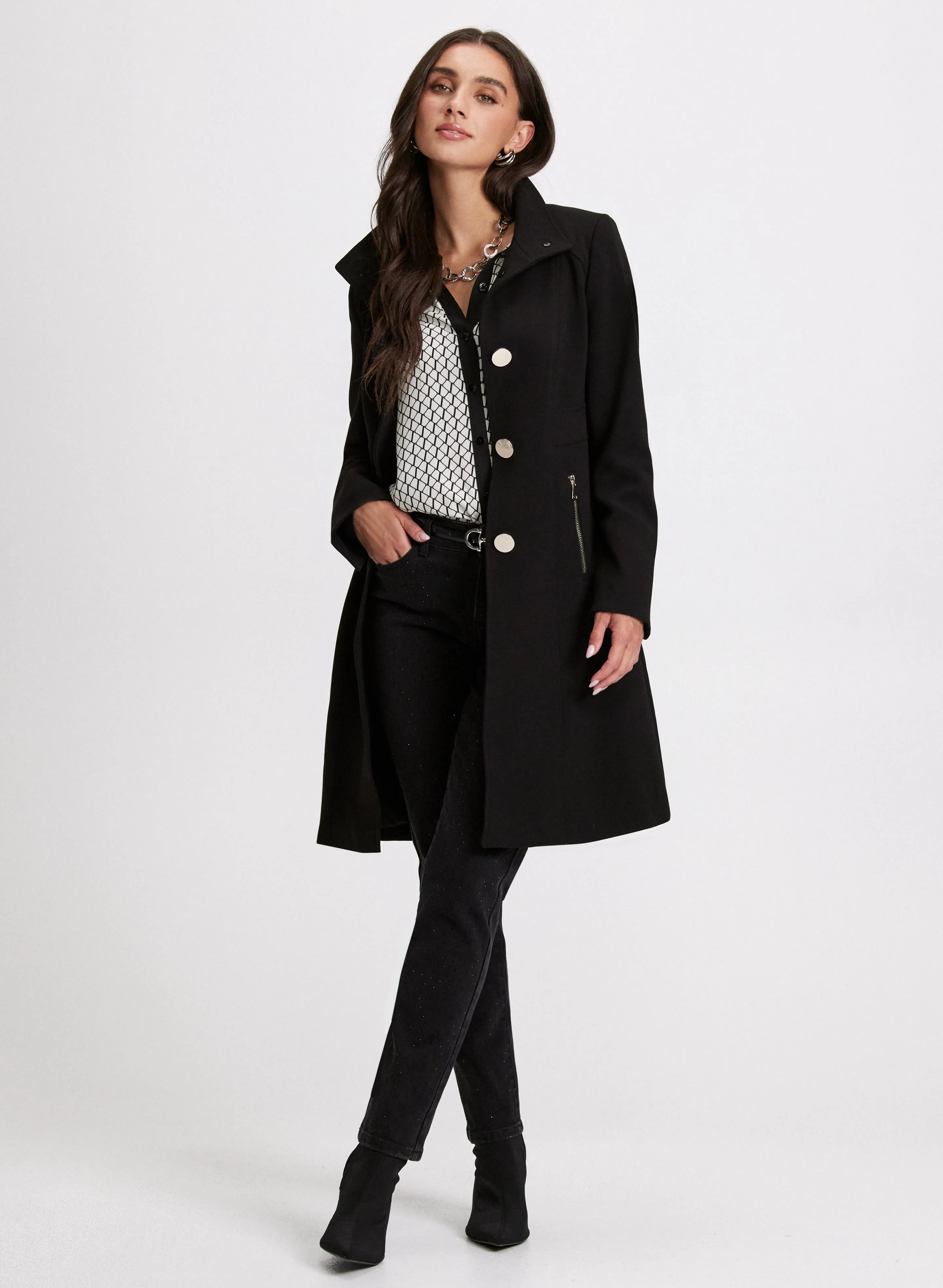 Long Button Detail Coat