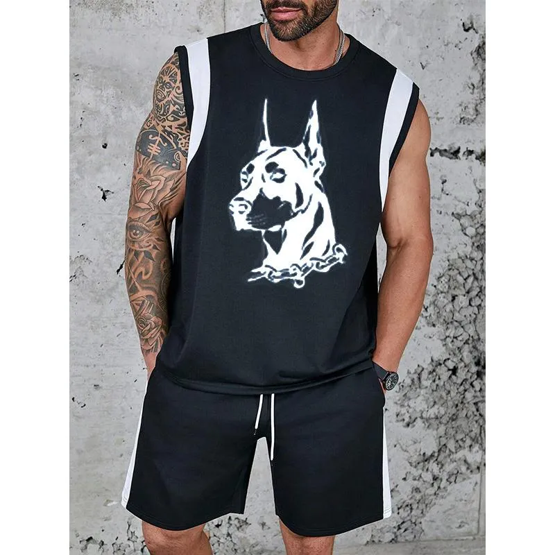 Men's Fashionable Dog Head Print Vest Set 64113779YM