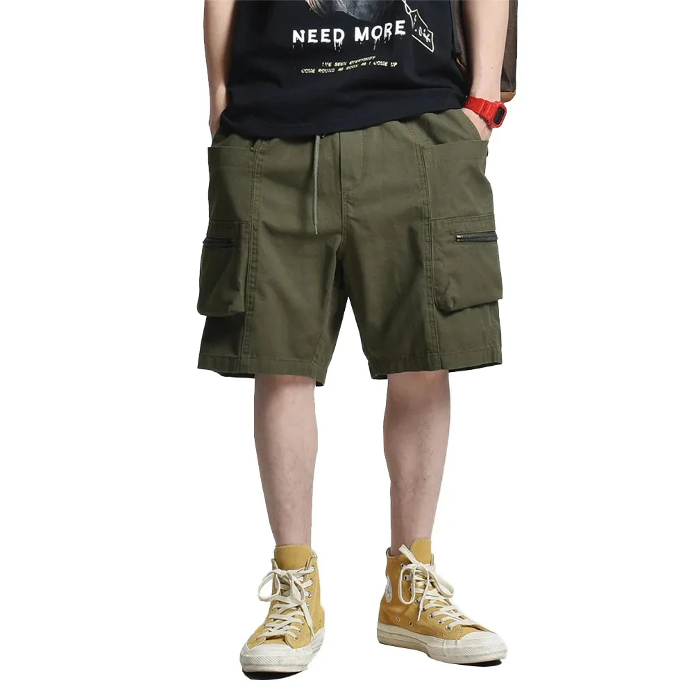 Multi-Pocket Cargo Shorts with Elastic Waist - Safari Style