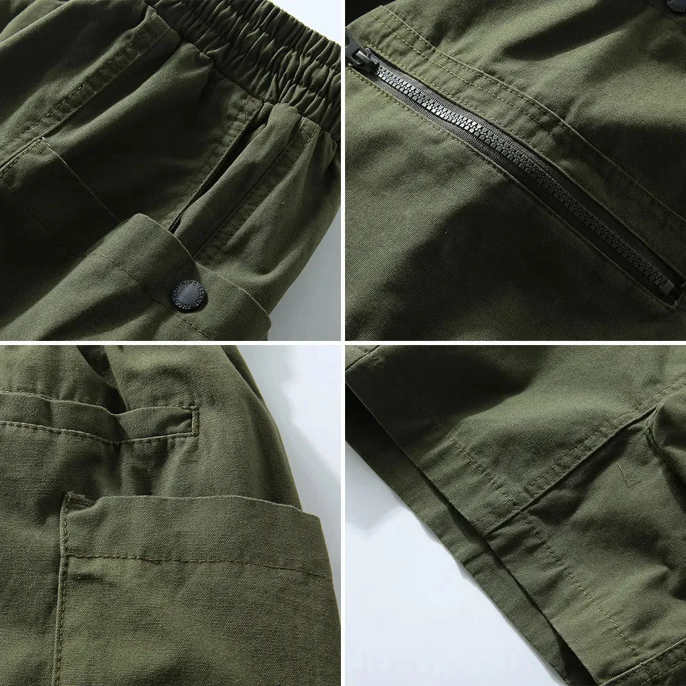 Multi-Pocket Cargo Shorts with Elastic Waist - Safari Style