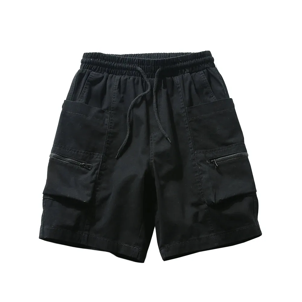 Multi-Pocket Cargo Shorts with Elastic Waist - Safari Style