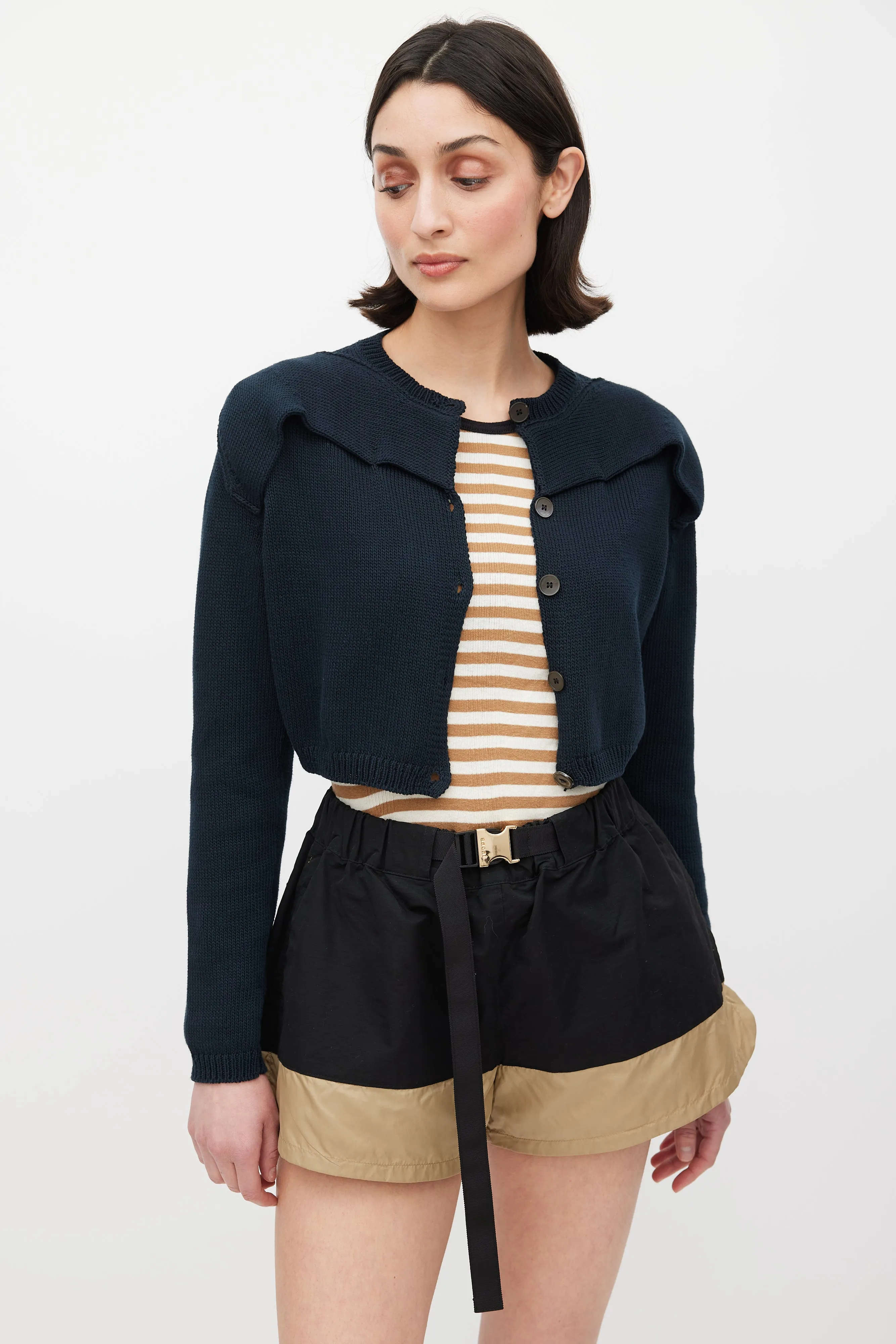 Navy Layered Cropped Cardigan