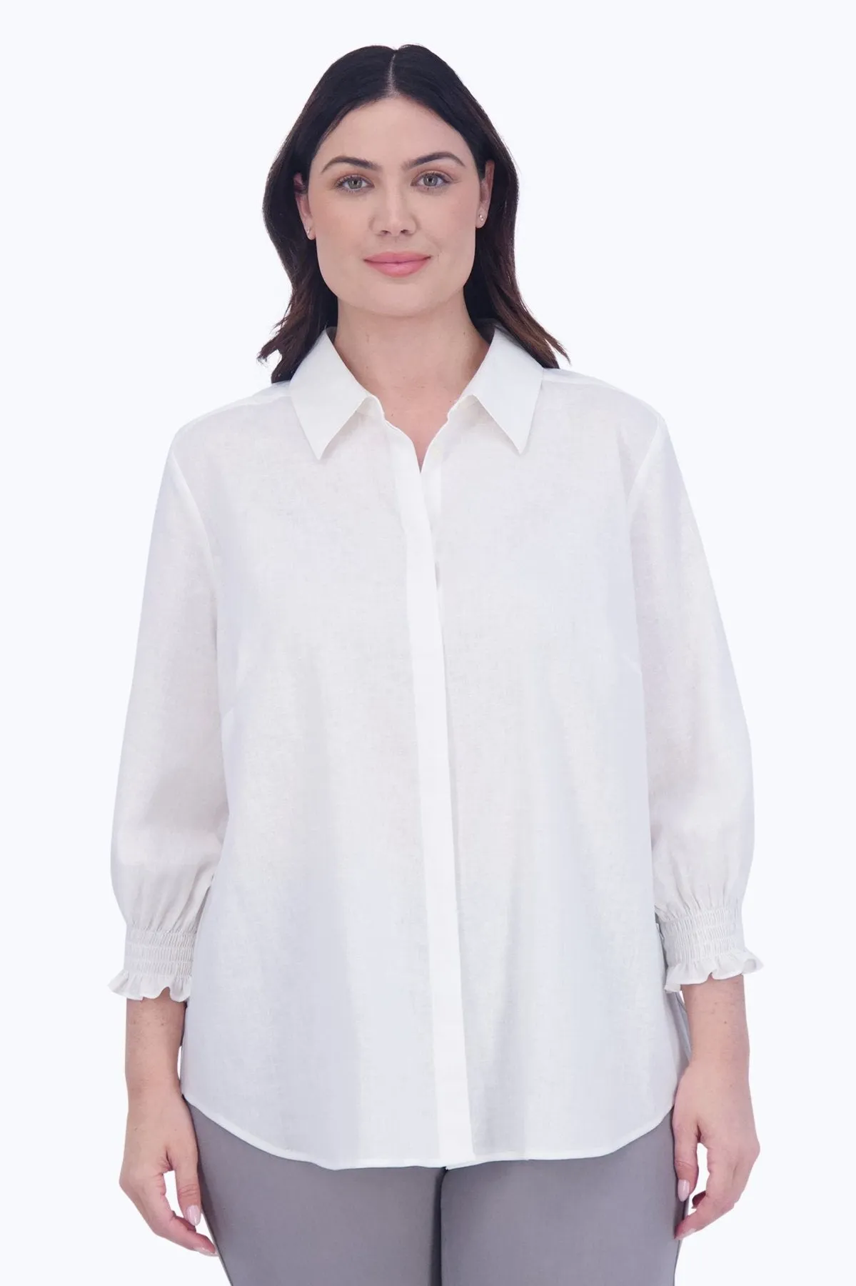 Olivia Plus Easy Care Solid Linen Shirt