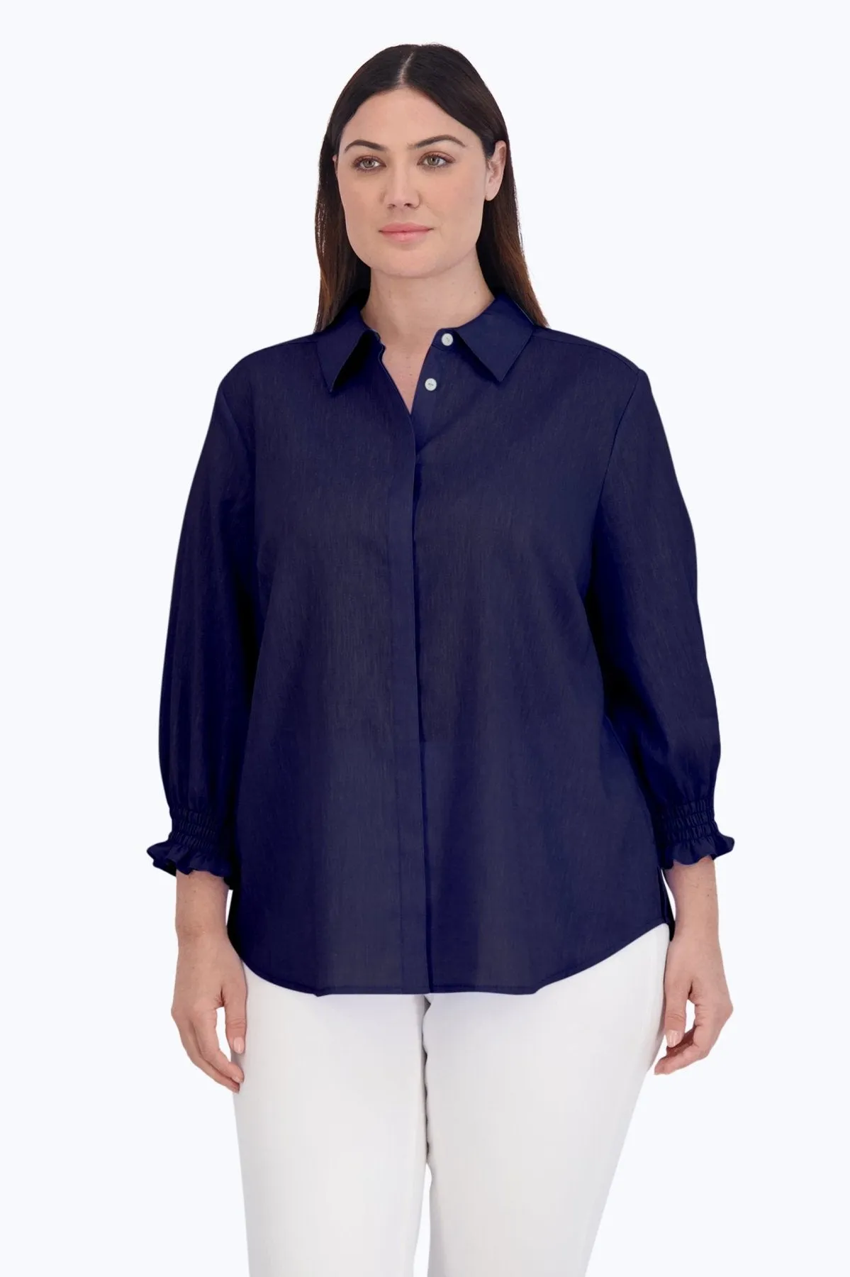 Olivia Plus Easy Care Solid Linen Shirt