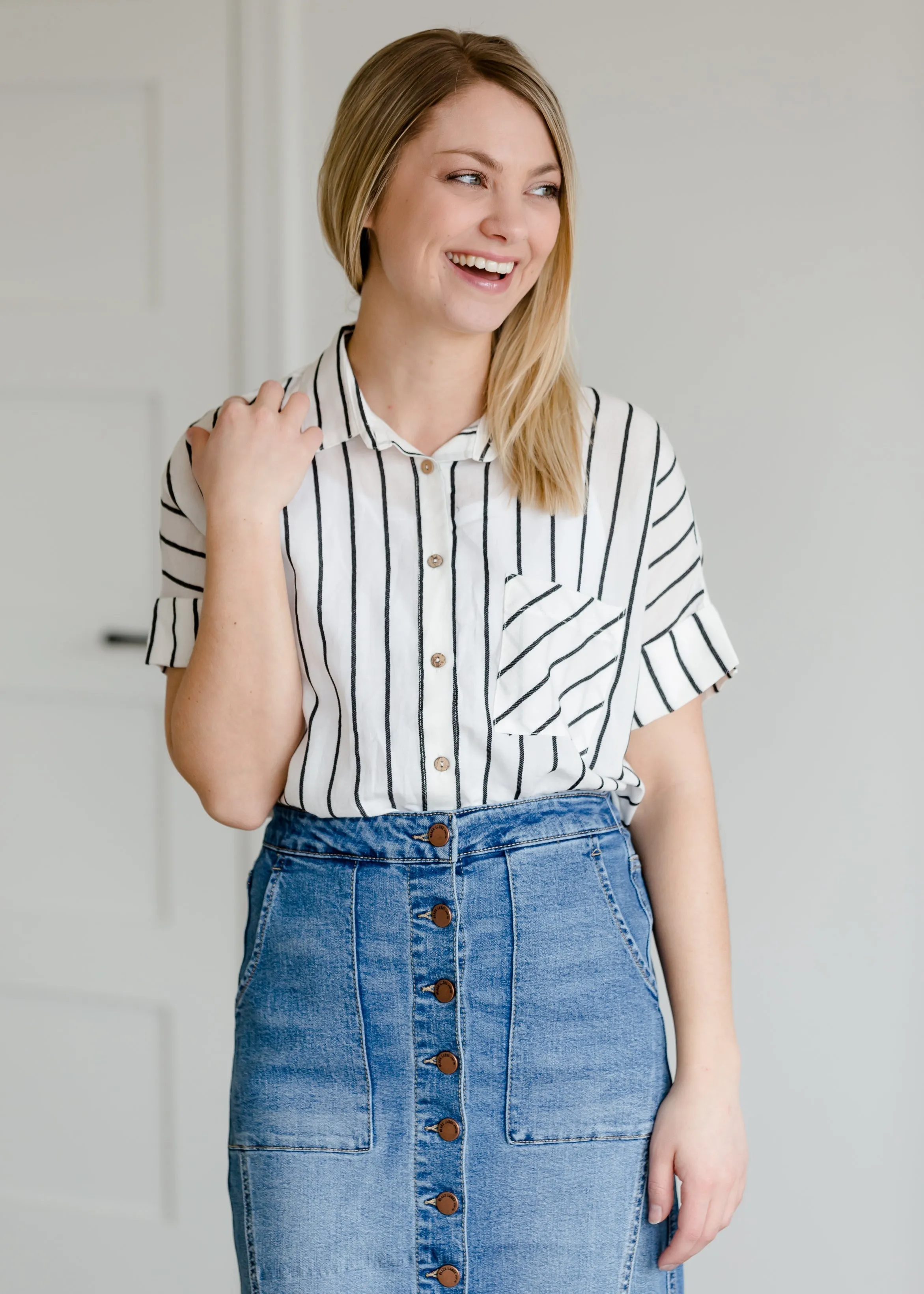 Oversized Button Up Striped Blouse - FINAL SALE