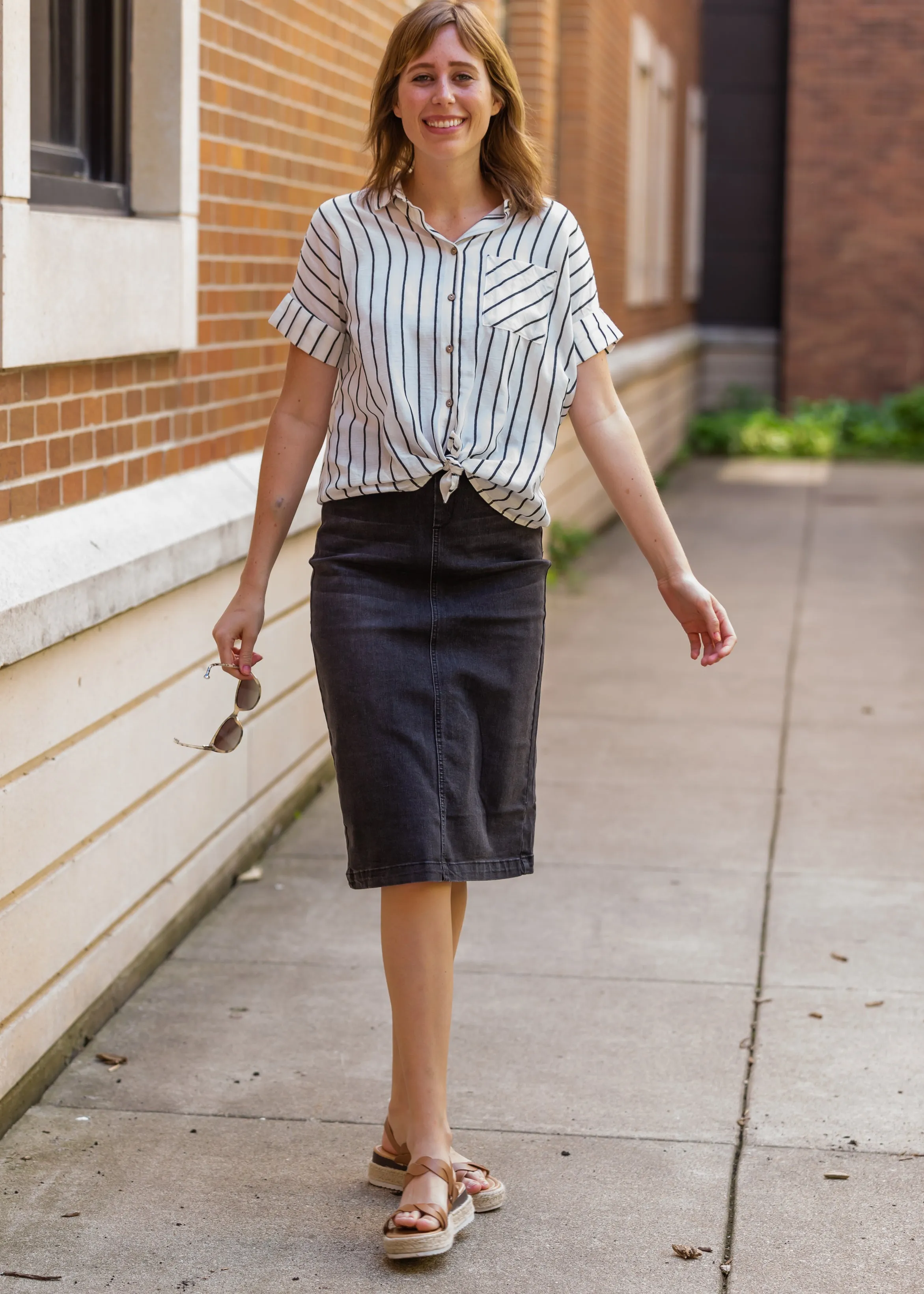 Oversized Button Up Striped Blouse - FINAL SALE