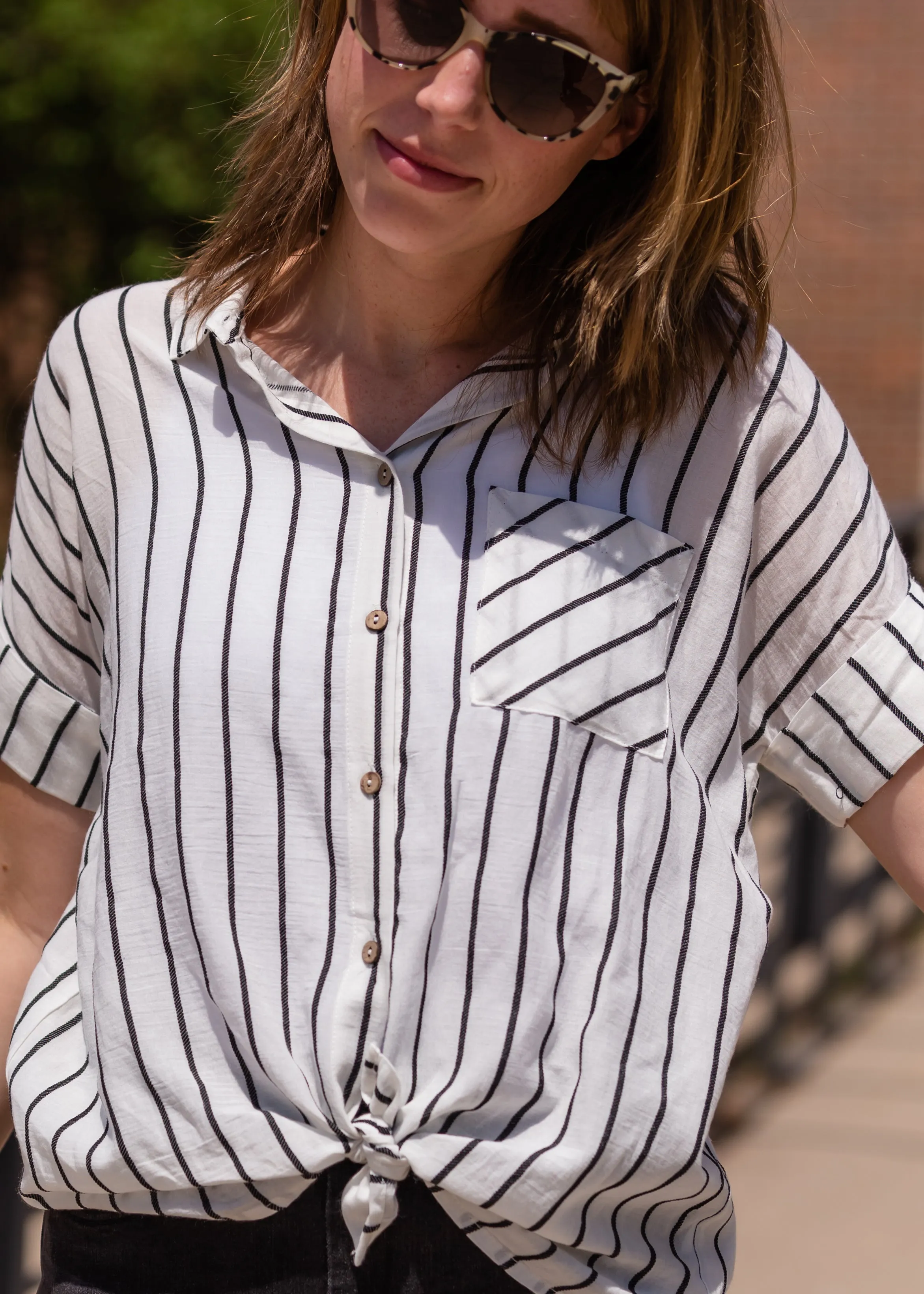 Oversized Button Up Striped Blouse - FINAL SALE